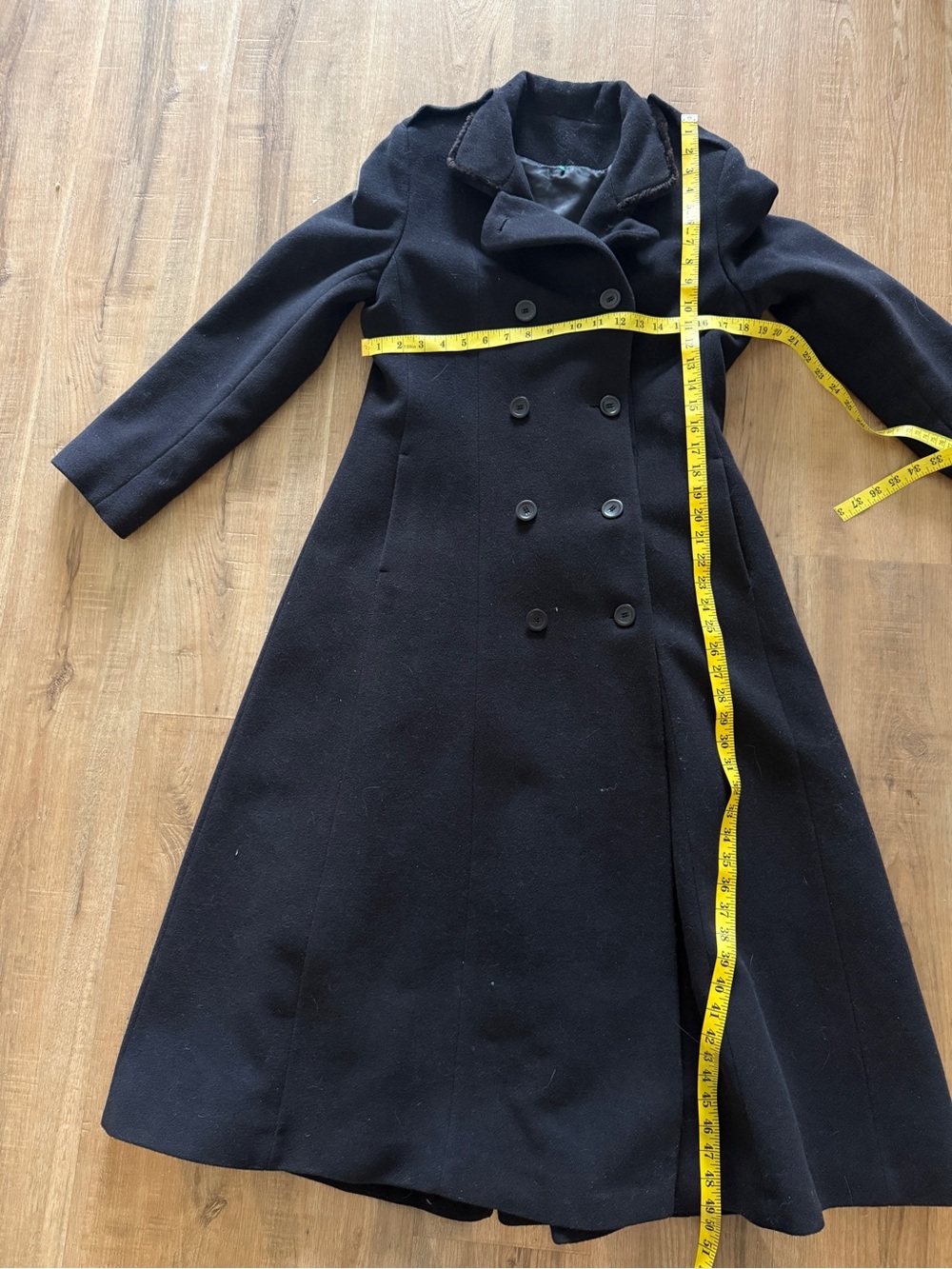 Vintage Angora Black Maxi Coat Classic Minimalist Feminine S - Picture 10 of 15